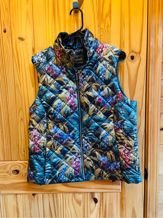 Tommy Bahama Jackets & Blazers - Tommy Bahama Quilted Floral Puffer Vest in Teal, Black & Gold